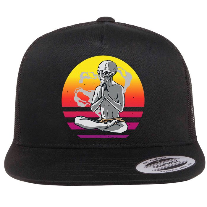 Alien Meditating Alien Yoga Meditationn Namaste Yoga Zen Ufo Flat Bill Trucker Hat