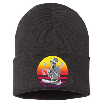 Alien Meditating Alien Yoga Meditationn Namaste Yoga Zen Ufo Sustainable Knit Beanie