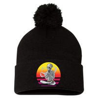 Alien Meditating Alien Yoga Meditationn Namaste Yoga Zen Ufo Pom Pom 12in Knit Beanie