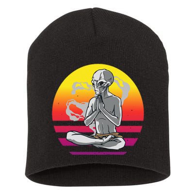 Alien Meditating Alien Yoga Meditationn Namaste Yoga Zen Ufo Short Acrylic Beanie