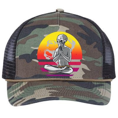 Alien Meditating Alien Yoga Meditationn Namaste Yoga Zen Ufo Retro Rope Trucker Hat Cap