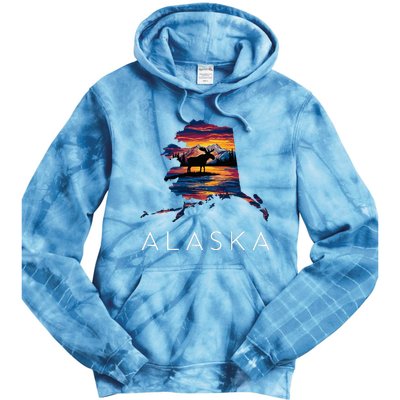 Alaskan Moose Animal Alaska Map Tie Dye Hoodie