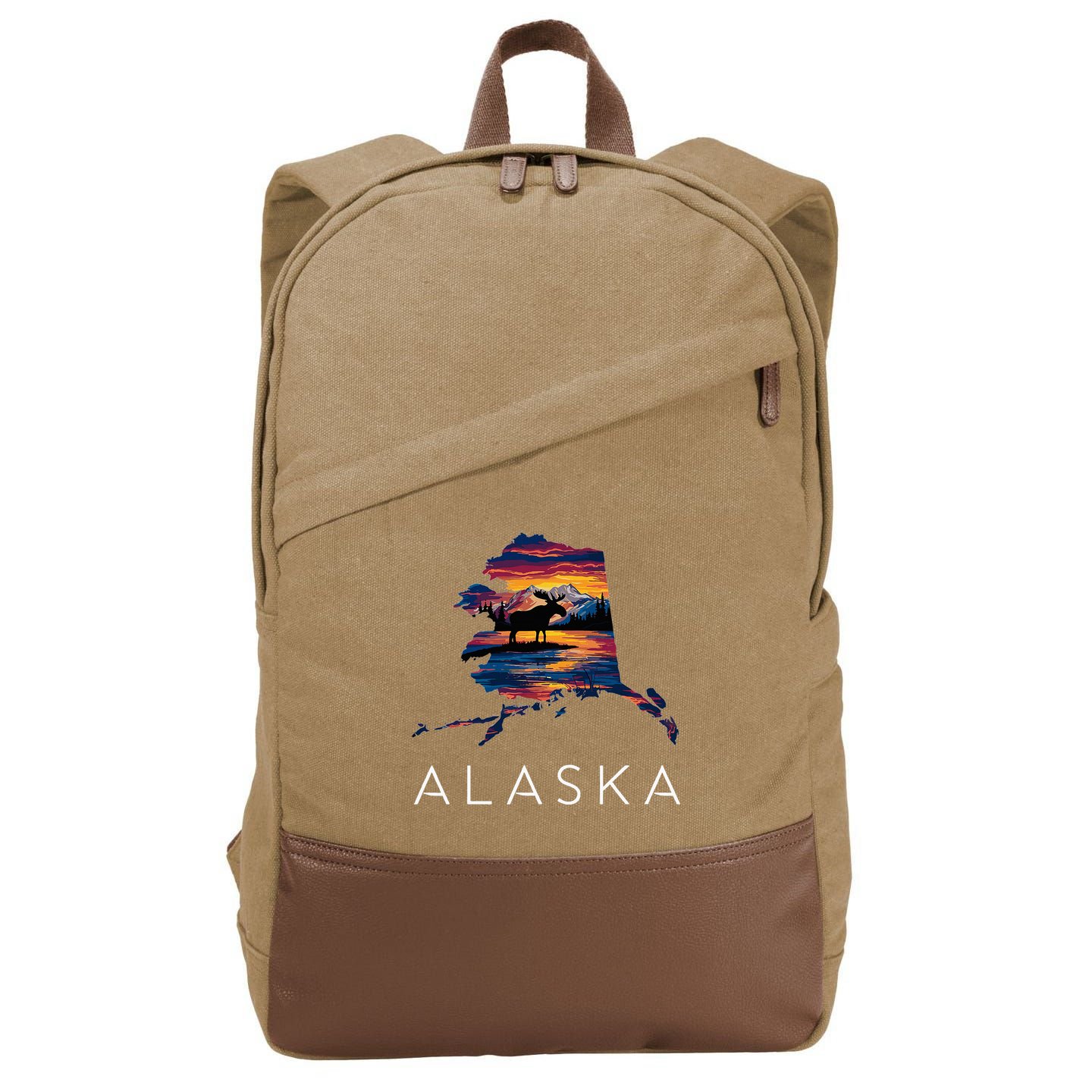 Alaskan Moose Animal Alaska Map Cotton Canvas Backpack