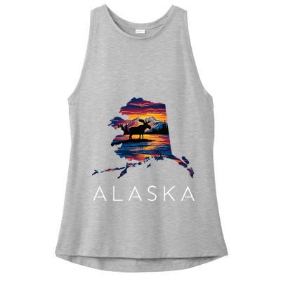 Alaskan Moose Animal Alaska Map Ladies PosiCharge Tri-Blend Wicking Tank