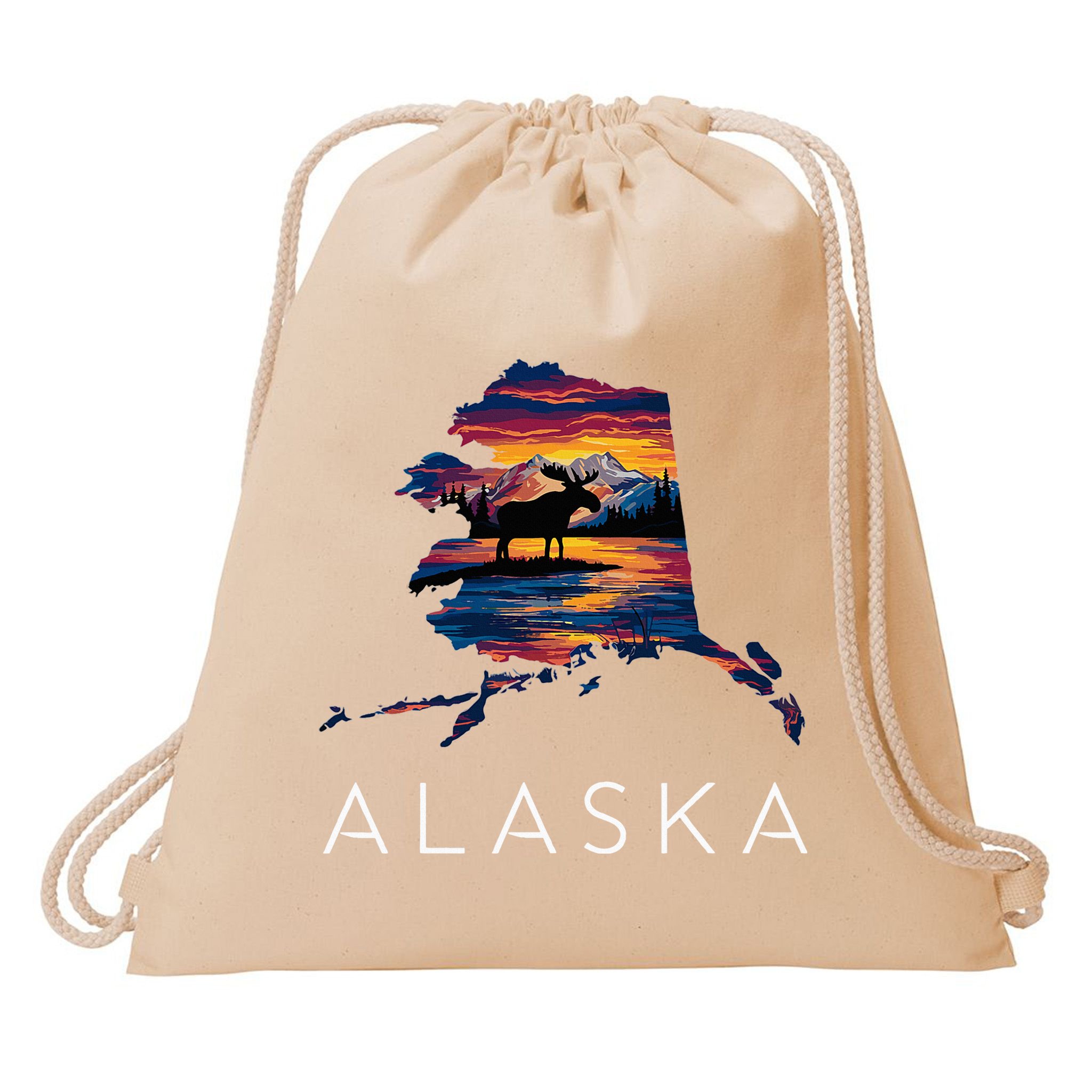 Alaskan Moose Animal Alaska Map Drawstring Bag