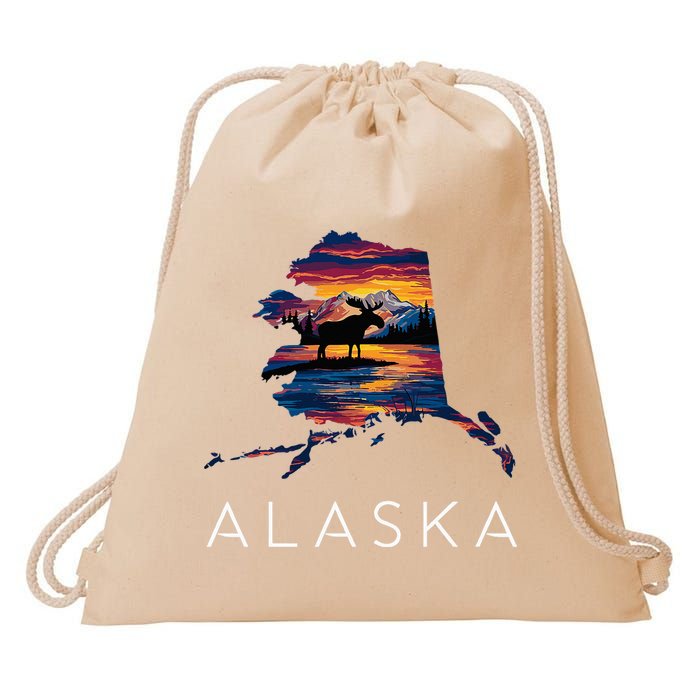 Alaskan Moose Animal Alaska Map Drawstring Bag