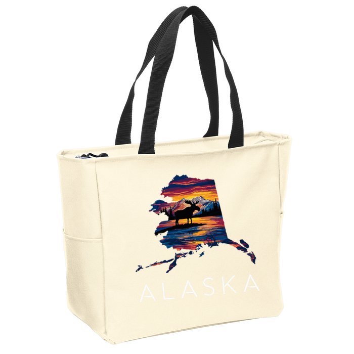 Alaskan Moose Animal Alaska Map Zip Tote Bag