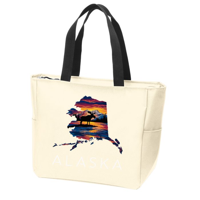 Alaskan Moose Animal Alaska Map Zip Tote Bag