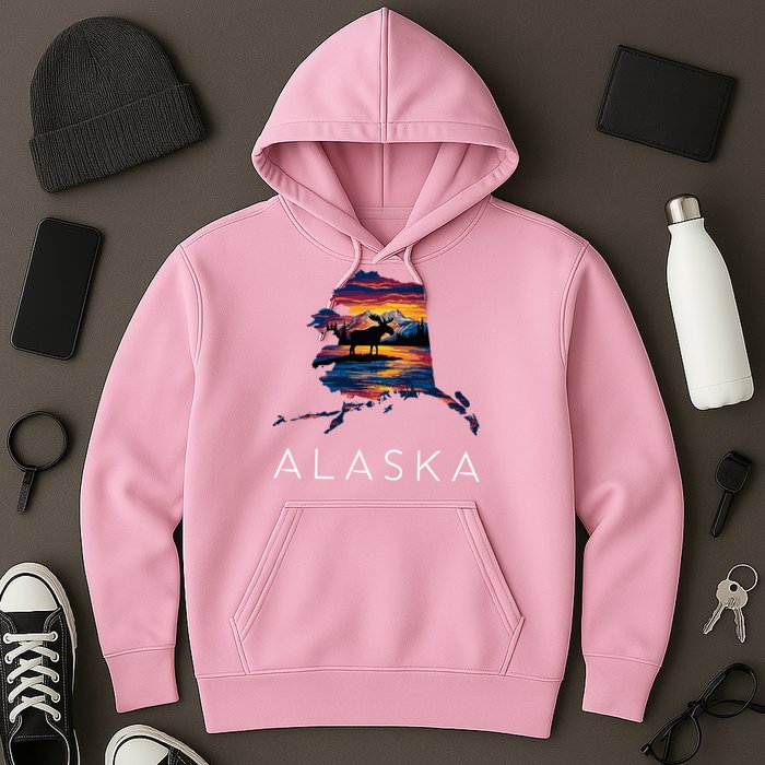 Alaskan Moose Animal Alaska Map Hoodie
