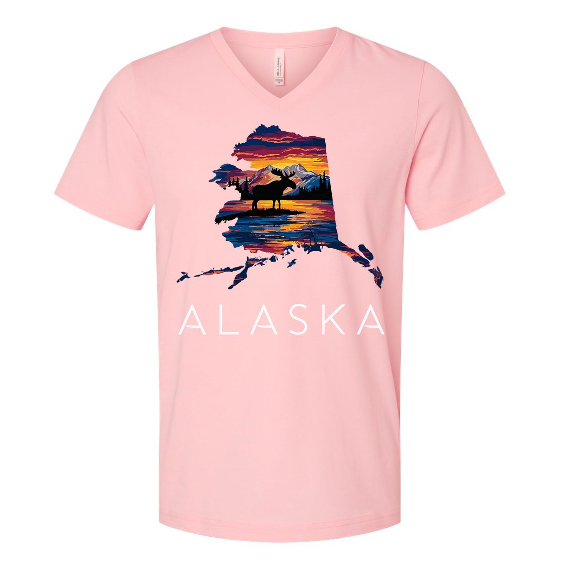 Alaskan Moose Animal Alaska Map V-Neck T-Shirt