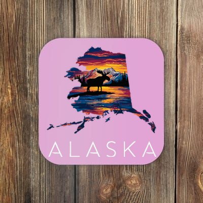 Alaskan Moose Animal Alaska Map Coaster