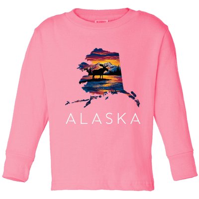 Alaskan Moose Animal Alaska Map Toddler Long Sleeve Shirt