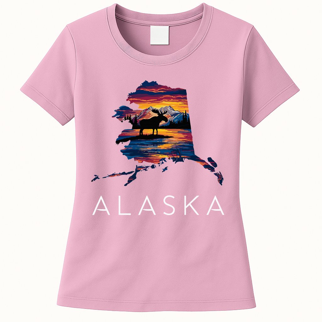 Alaskan Moose Animal Alaska Map Womens T-Shirt