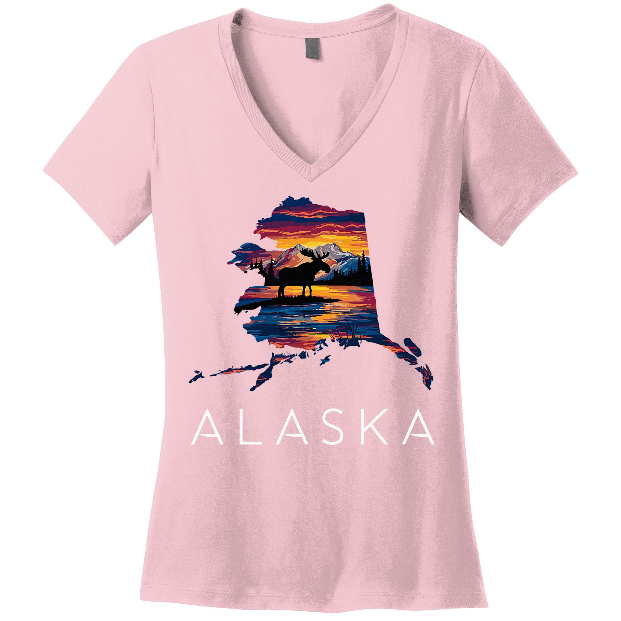 Alaskan Moose Animal Alaska Map Women's V-Neck T-Shirt