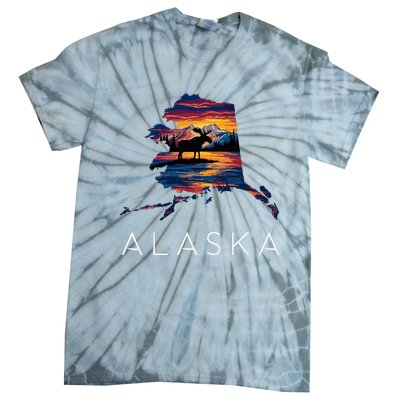 Alaskan Moose Animal Alaska Map Tie-Dye T-Shirt