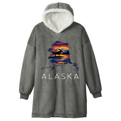 Alaskan Moose Animal Alaska Map Hooded Wearable Blanket