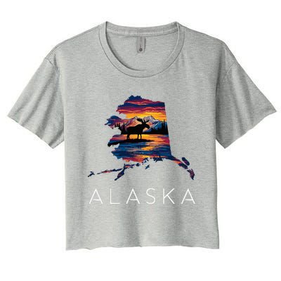 Alaskan Moose Animal Alaska Map Women's Crop Top Tee