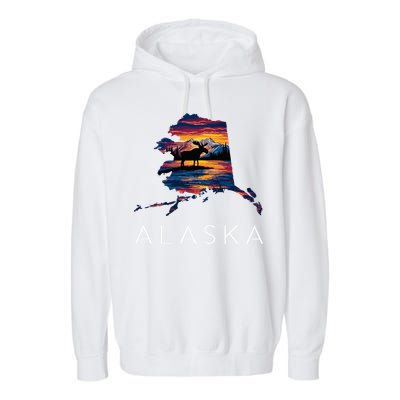 Alaskan Moose Animal Alaska Map Garment-Dyed Fleece Hoodie
