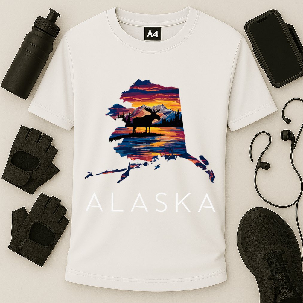 Alaskan Moose Animal Alaska Map Performance Shirt