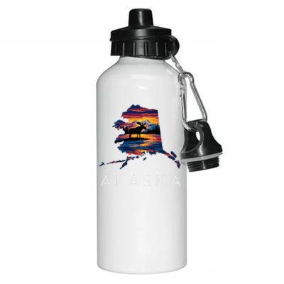 Alaskan Moose Animal Alaska Map Aluminum Water Bottle