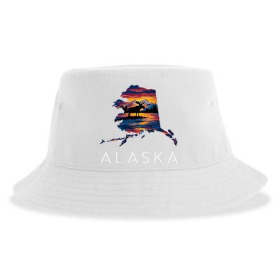 Alaskan Moose Animal Alaska Map Sustainable Bucket Hat