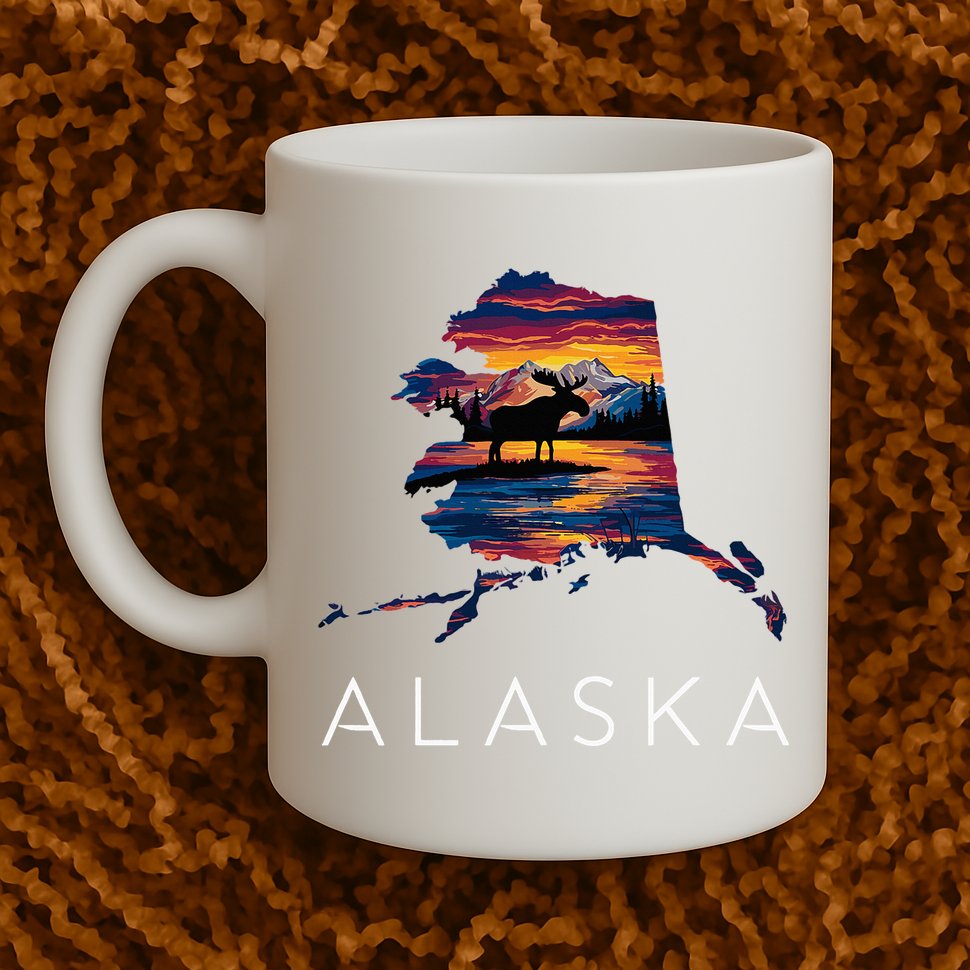 Alaskan Moose Animal Alaska Map Mug