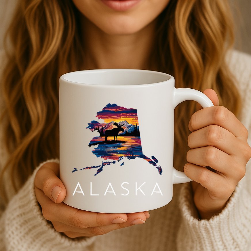 Alaskan Moose Animal Alaska Map Mug