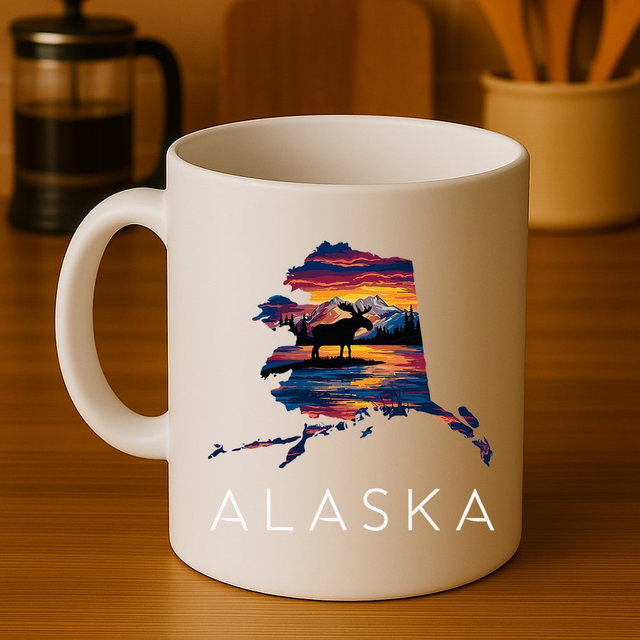 Alaskan Moose Animal Alaska Map Mug
