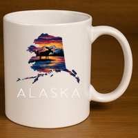 Alaskan Moose Animal Alaska Map 11oz C Handle Ceramic Mug