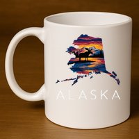 Alaskan Moose Animal Alaska Map 11oz C Handle Ceramic Mug
