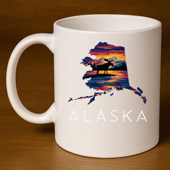 Alaskan Moose Animal Alaska Map 11oz C Handle Ceramic Mug