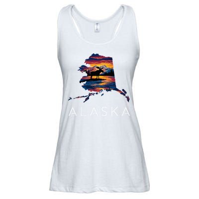 Alaskan Moose Animal Alaska Map Ladies Essential Flowy Tank