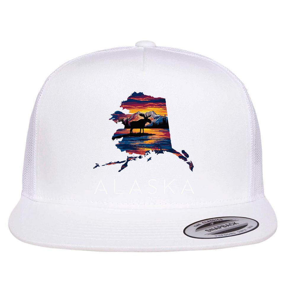 Alaskan Moose Animal Alaska Map Flat Bill Trucker Hat