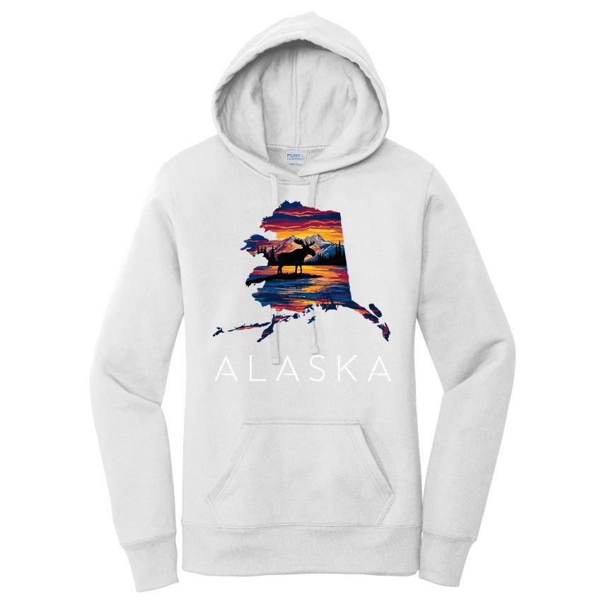 Alaskan Moose Animal Alaska Map Women's Pullover Hoodie