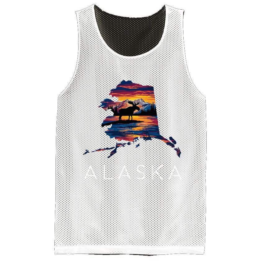 Alaskan Moose Animal Alaska Map Mesh Reversible Basketball Jersey Tank