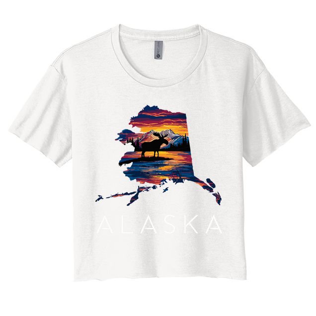 Alaskan Moose Animal Alaska Map Crop Top