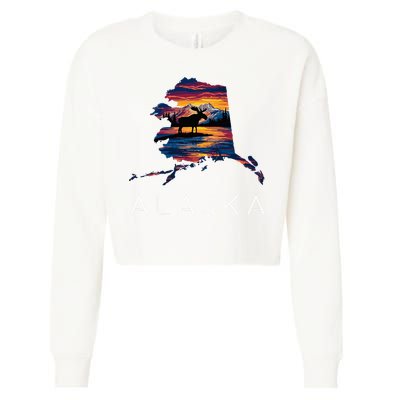 Alaskan Moose Animal Alaska Map Cropped Pullover Crew