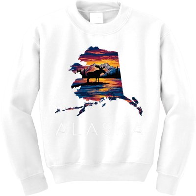 Alaskan Moose Animal Alaska Map Kids Sweatshirt