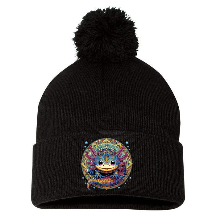 Axolotl Maya Aztec Axolot Pom Pom 12in Knit Beanie
