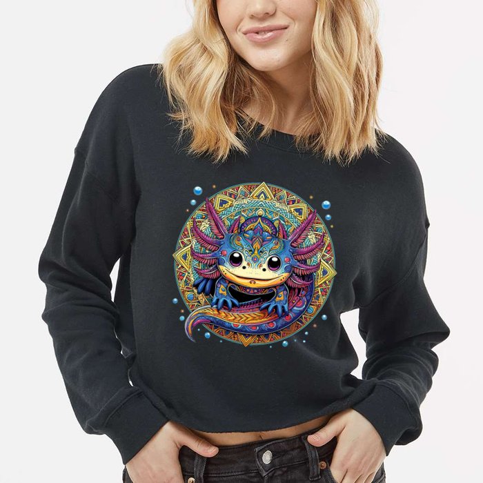 Axolotl Maya Aztec Axolot Cropped Pullover Crew