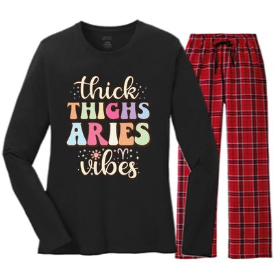 Aries March April birthday Retro astrology Aries Zodiac sign Women's Long Sleeve Flannel Pajama Set 