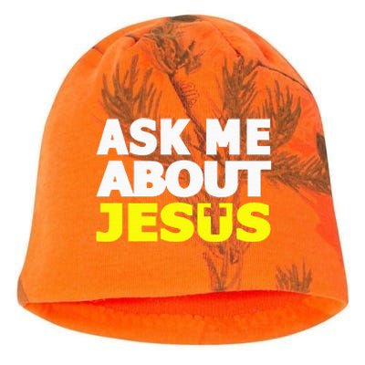 Ask Me About Jesus Religious Christian Gift Kati - Camo Knit Beanie