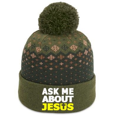 Ask Me About Jesus Religious Christian Gift The Baniff Cuffed Pom Beanie