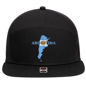 Argentinian Map and Flag Souvenir - Distressed Argentina 7 Panel Mesh Trucker Snapback Hat