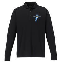 Argentinian Map and Flag Souvenir - Distressed Argentina Performance Long Sleeve Polo