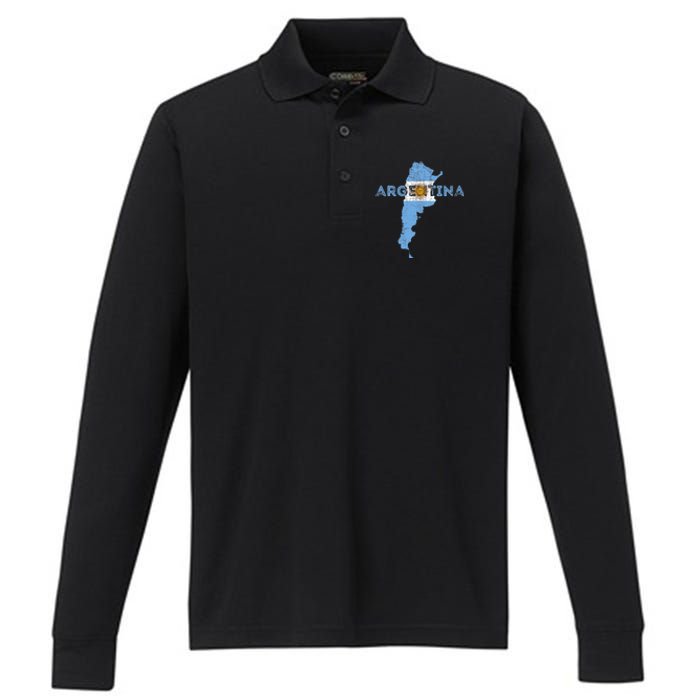 Argentinian Map and Flag Souvenir - Distressed Argentina Performance Long Sleeve Polo