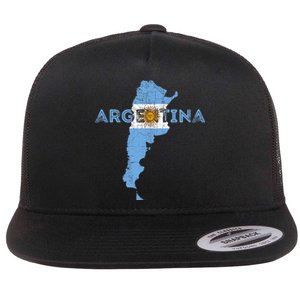 Argentinian Map and Flag Souvenir - Distressed Argentina Flat Bill Trucker Hat