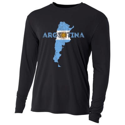 Argentinian Map and Flag Souvenir - Distressed Argentina Cooling Performance Long Sleeve Crew