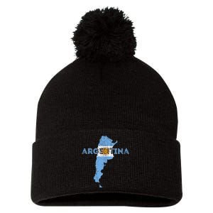 Argentinian Map and Flag Souvenir - Distressed Argentina Pom Pom 12in Knit Beanie