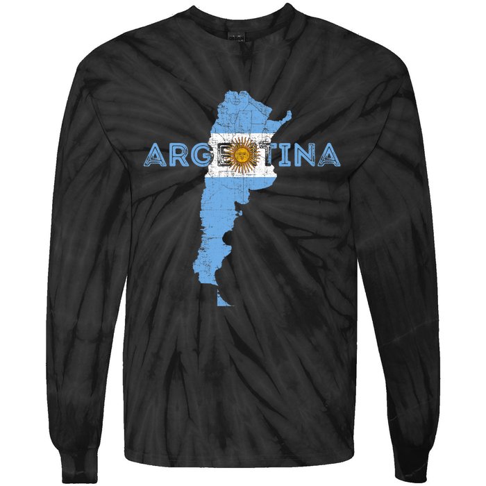 Argentinian Map and Flag Souvenir - Distressed Argentina Tie-Dye Long Sleeve Shirt